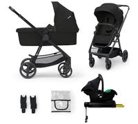 Kinderkraft NEWLY 4 en 1 Poussette, Avec Siège Auto MINK PRO I-Size 2 en 1, base ISOFIX, 360°, Poussette Canne, Trio, SYSTÈME DE VOYAGE, Landau, Accessoires, Adaptateurs, Nacelle, Jusqu’à 22 kg, Noir