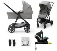 Kinderkraft NEWLY 4 en 1 Poussette, Avec Siège Auto MINK PRO I-Size 2 en 1, base ISOFIX, 360°, Poussette Canne, Trio, SYSTÈME DE VOYAGE, Landau, Accessoires, Adaptateurs, Nacelle, Jusqu’à 22 kg, Gris