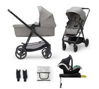 Kinderkraft NEWLY 4 en 1 Poussette, Avec Siège Auto MINK PRO I-Size 2 en 1, base ISOFIX, 360°, Poussette Canne, Trio, SYSTÈME DE VOYAGE, Landau, Accessoires, Adaptateurs, Nacelle, Jusqu’à 22 kg, Gris