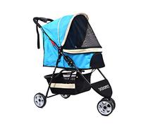 Poussette à 3 roues pour animaux de compagnie, chariots de voyage pliables pour chiens et chats pour chiens de taille moyenne et petite, avec panier de rangement amovible, charge inférieure à 15