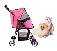 Poussette à 4 roues pliable pour chat et chien - Peinture givrée - Absorption des chocs - Rose