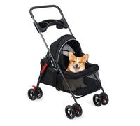 Poussette à 4 roues pour animal domestique, sac de transport pliable pour chien et chat avec porte-gobelet et maille respirante, poussette de voyage portable pour animaux de compagnie de petite et
