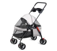 Poussette à 4 roues pour chien et chat, chariot de voyage portable pour chien et chat, poussette de jogging pour chiens et chats de taille moyenne et petite, gris