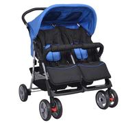 vidaXL Poussette à deux places Acier Bleu et noir 10109