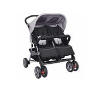 vidaXL Poussette à deux places 10110 Acier pliable Gris et Noir Landau enfant bébé
