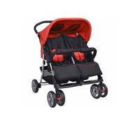 Poussette à Deux Places Acier Rouge et Noir Landau d'Enfant Bébé 10108
