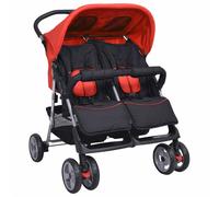 Poussette à Deux Places Acier Rouge et Noir Landau d'Enfant Bébé vidaXL