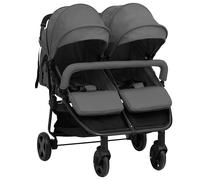 Poussette à Deux Places Gris Foncé et Noir Acier Landau Pliable Vayage vidaXL