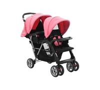 vidaXL Poussette à deux places rose et noir acier 10157