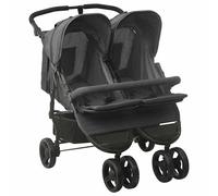 Poussette à Deux Places Rouge Acier Landau Double Bébés Enfants Voyage vidaXL
