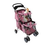Poussette à double étage pour petits chiens et chats - Poussette pliable pour chat - Transporteur avec 2 niveaux pour 20 kg - 4 roues avec freins (rose)