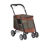 Poussette à quatre roues pour animaux de compagnie, chariot de promenade pour chiens et chats de taille moyenne et petite, poussette de voyage pliable avec doublure amovible, facile à plier d'une se