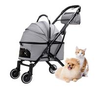 Poussette Amovible for Chien de Petite et Moyenne Taille, Poussette Pliable for Animal de Compagnie, Poussette de Luxe for Plusieurs Chats, Transport de Voyage avec Sac de Rangement(Grey a)