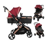 Poussette bébé 2 en 1 avec nacelle réversible, pliable à une main, naissance 0-36 mois, dossier réglable, capote ajustable, siège bébé haut, amortissement, harnais 5 points Vin rouge