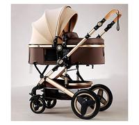 Poussette bébé 2 en 1 poussette légère landau nouveau-né luxe haut paysage landau for garçons filles, poussette pliable simple compacte landau buggy convertible(Bruin)