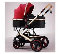 Poussette bébé 2 en 1 poussette légère landau nouveau-né luxe haut paysage landau for garçons filles, poussette pliable simple compacte landau buggy convertible(Rosso)