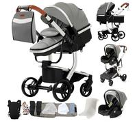 Poussette Bébé 3 en 1 Gris. Vue Panoramique, Réglable et Pliable | Hauteur confort ,Livrée avec sac de transport et porte-bébé, pliage simple
