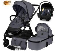 Poussette bébé 3en1 LIONELO Layla - Naissance jusqu'à 22kg - Inclu nacelle, siège auto iSize, sac et accessoires - Gris