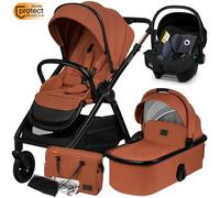 Poussette bébé 3en1 LIONELO Layla - Naissance jusqu'à 22kg - Inclu nacelle, Siège auto iSize, sac et accessoires - Marron