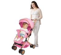 Poussette bébé 4 roues, cadre en acier laqué or, inclinable assis/allongé, pliable d’une main, avec matelas épais et moustiquaire, roues EVA anti-crevaison, charge maximale 30kg pour 0-6 ans，rose
