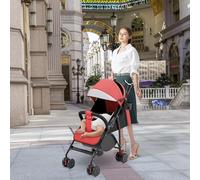 Poussette Bébé Combinée 2 en 1, Landau Pliable pour 0-36 Mois, 0-25kg, Poussette Compact avec Siège Rotatif, Panier de Rangement, Ceinture de Sécurité-A- rouge