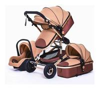 Poussette Bébé Combinée Trio Pack 3 en 1 Marron Chassis Haut a Absorption de Chocs Pliable Siege Auto Réversible Roues Increvables