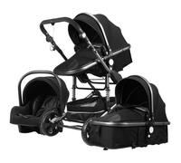 Poussette Bébé Combinée Trio Pack 3 en 1 Noir-ARG Chassis Haut a Absorption de Chocs Pliable Siege Auto Réversible Roues
