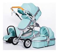 Poussette Bébé Combinée Trio Pack 3 en 1 Vert-eau Chassis Haut a Absorption de Chocs Pliable Siege Auto Réversible Roues
