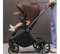 LIONELO Mika Plus Poussette & Buggy, De 6 Mois jusqu'à 22 kg, Roues Tout Terrain avec Suspension Pare-Soleil XXL UPF50+, Dossier et Repose-Pieds Réglables, Hydrofuge, Léger Pliable, Marron