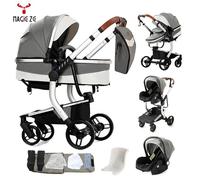 Poussette bebe Magic ZC Poussette 3 en 1 Cuir PU imperméable Poussette Poussette combinées Poussette Pliage automatique Six cadeaux