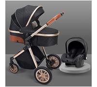 Poussette bébé pour nouveau-né et tout-petit, 3 en 1 réglable haute vue, landau réversible de luxe pour bébé, berceau avec housse de pluie, moustiquaire (couleur : noir)