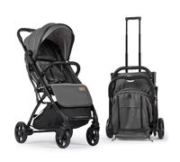 Poussette bébé - Poussette de voyage légère pliable avec harnais 5 points, dossier de siège réglable et panier surdimensionné pliable avec 1 main - Roues pivotantes lisses Housse de pluie (cuir gris)