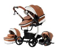 Poussette Bebe Trio Combinée Landreau Reversible Grand Luxe en Cuir PU Hyper Confort Cadre Haut Alu Robuste et Leger Design Marron