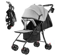 Poussette bébé voyages pliable d’une seule main pour 0-2 ans jusqu’à 10 kg, poussette canne compacte légère 4,2 kg avec dossier inclinable, capote et grand panier de rangement Gris