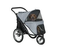 Poussette buggy chien 3 roues pliable pneus gonflables - sac, coussin, laisse intégrés - gris
