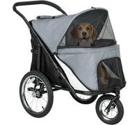 PawHut Poussette chien poussette pour chien 3 roues chariot pour chien - pliage à une main, roues en caoutchouc, sac de rangement, coussin souple, laisse de sécurité, poussette chat charge 20 kg, gris