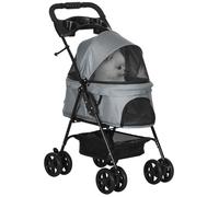 Pawhut Poussette pour chien et chat pliante 4 roues tissu 300D Oxford imperméable gris
