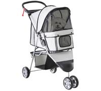 PawHut Poussette buggy pliable chien et chat 600D Oxford, porte-gobelet, panier, roues frein, gris