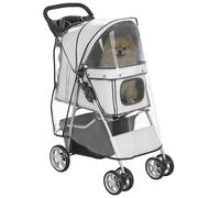 Poussette buggy - PawHut - pliable imperméable chien chat porte-gobelet panier housse pluie - acier 600D - gris