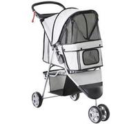 Poussette buggy pliable animaux chariot pliant chien chat porte-gobelet panier de rangement inclus roues avec frein tissu 600D Oxford métal gris Gris G