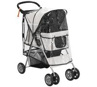 Poussette Buggy Pliable Animaux Chariot Pliant Chien Chat Porte-Gobelet Panier De Rangement Inclus Roues Avec Frein Tissu 600d Oxford Métal Gris