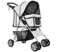 PawHut Poussette buggy pliable animaux chariot pliante chien chat porte-gobelet panier de rangement inclus roues avec frein tissu 600D Oxford acier 75 x 45 x 97 cm gris