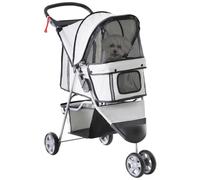 Poussette Buggy Pliable Animaux Chariot Pliant Chien Chat Porte-Gobelet Panier De Rangement Inclus Roues Avec Frein Tissu 600d Oxford Métal Gris