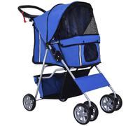 PawHut Poussette buggy pliable animaux chariot pliante chien chat porte-gobelet panier de rangement inclus roues avec frein tissu 600D Oxford acier 75 x 45 x 97 cm bleu