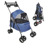 Poussette buggy pliable animaux chariot pliante chien chat porte-gobelet panier de rangement inclus roues,Respirant, facile à ranger et à transporter-b,50 * 70 * 95cm - bleu