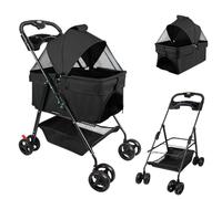 Poussette buggy pliable animaux chariot pliante chien chat porte-gobelet panier de rangement inclus roues,Respirant, facile à ranger et à transporter-a,50 * 65 * 99cm - noir