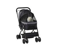 Poussette buggy pliable chien chat panier et sac de rangement attaches sécurité housse réglable poignée réglable acier Oxford noir