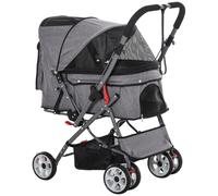 Poussette Buggy Pliable Chien Chat Panier Et Sac De Rangement Attaches Sécurité Housse Réglable Poignée Réversible Acier Oxford Gris Chiné Noir