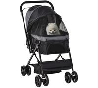 PawHut Poussette pour chien animaux de compagnie pliable avec 4 roues EVA guidon réglable panier et pochette de rangement - 76,5 x 52 x 95 cm noir