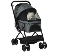 Poussette Buggy Pliable Chien Chat Panier Et Sac De Rangement Attaches Sécurité Housse Réglable Poignée Réglable Acier Oxford Gris
